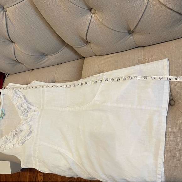 SAMSON Dress Women’s M White Linen Ruffled Neck dress Pockets - Picture 9 of 11